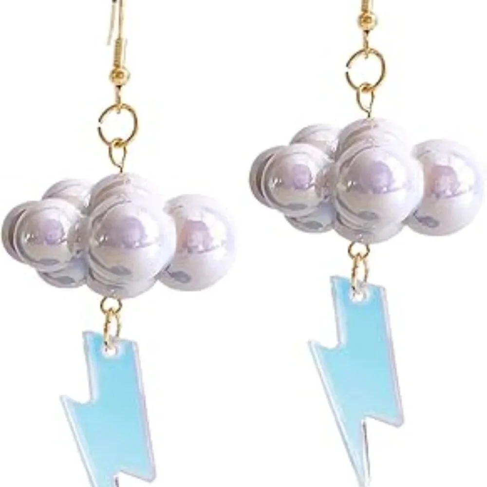Cute Handmade Sparkly Large 3D Resin Cloud Lightning Weather Dangle Drop Hook Ea